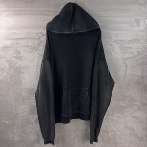 Ditch LA Rib Knit Pullover Mens Size Large Coal Wash Hooded Streetwear Sweater